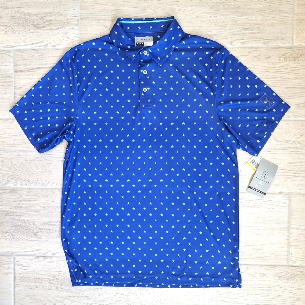 PGA Tour men's blue stars short-sleeved golf polo shirt - size medium - NWT